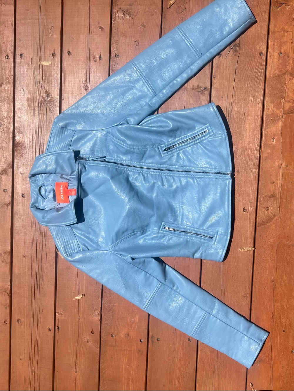 Joe Fresh Sky Blue Faux Leather Moto Biker Jacket